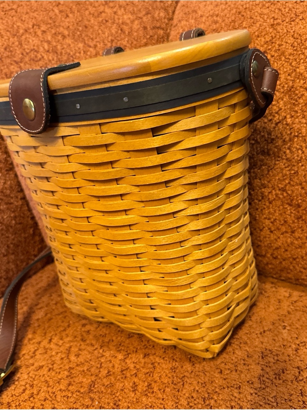 Vintage LONGABERGER SADDLEBROOK Leather WICKER BASKET PURSE LARGE Woman's Bag - Picture 5 of 12